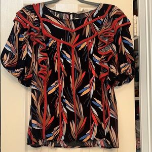 Entro Black and Orange Leaf Print Top